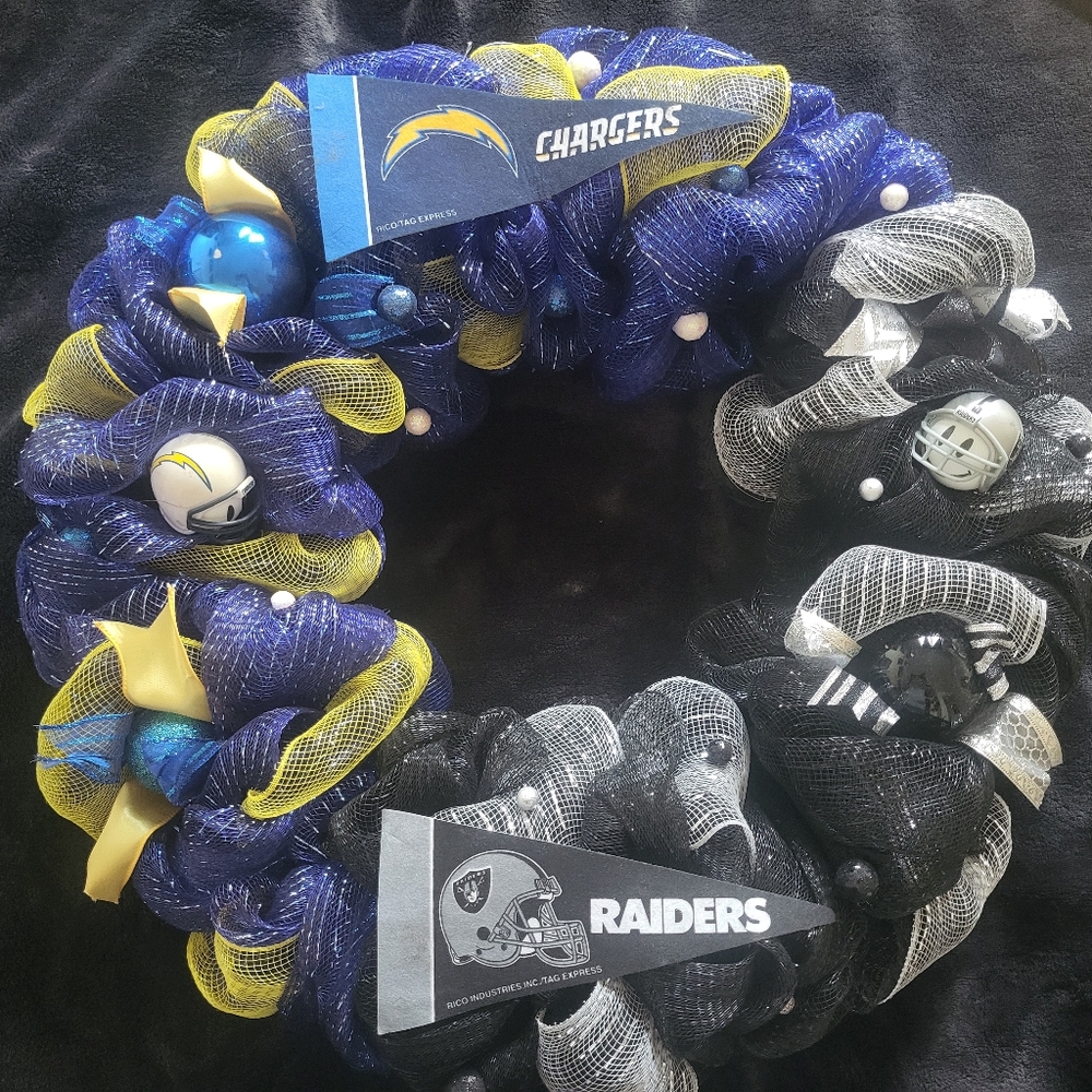 NFL chargers and Raiders holiday wreath